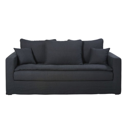 3-Sitzer-Sofa mit Bezug aus gewaschenem Leinen, anthrazitgrau