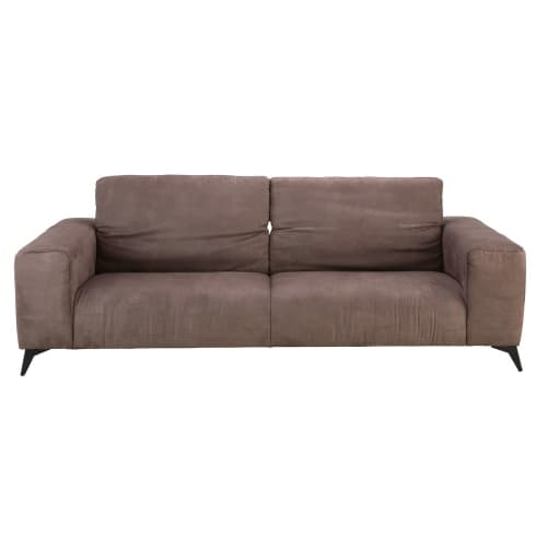 3 Sitzer Sofa Mit Kopfstützen Und Braunem Microsuede Bezug Haubert Braunem Microsuede Bezug Haubert