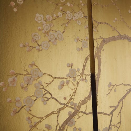 Dekoration Bilder | 3-teilige Wanddeko, goldfarben mit Blumendruck 108x120 - VP80291