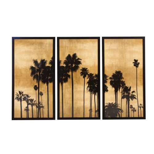 Dekoration Bilder | 3-teiliger Palmendruck, schwarz und goldfarben 164x105 - NW52387