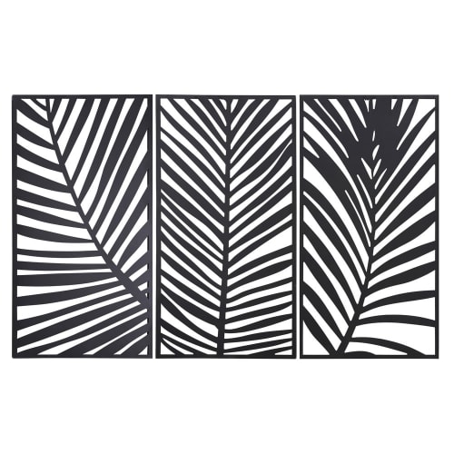 3-teiliges Bild Palmblätter, schwarzes Metall 144x90