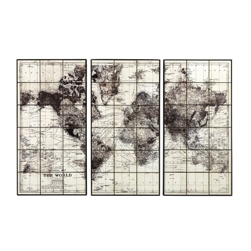 Dekoration Bilder | 3-teiliges Bild Weltkarte aus schwarzer Keramik 189x125 - GU50536