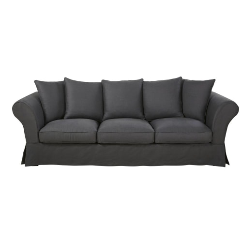 4/5-Sitzer-Sofa mit anthrazitgrauem Leinen-Crinkle-Bezug