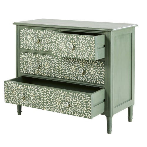 4 Drawer Chest Of Drawers In Khaki With Floral Print Anoushka