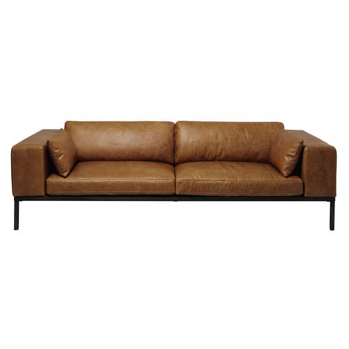 4 Seater Leather Sofa In Camel