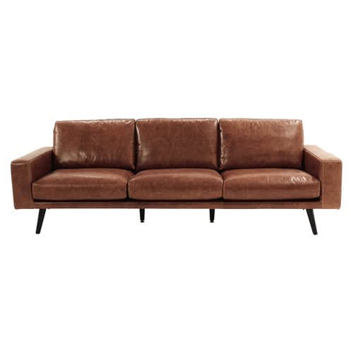 4 Seater Leather Sofa In Cognac Colour