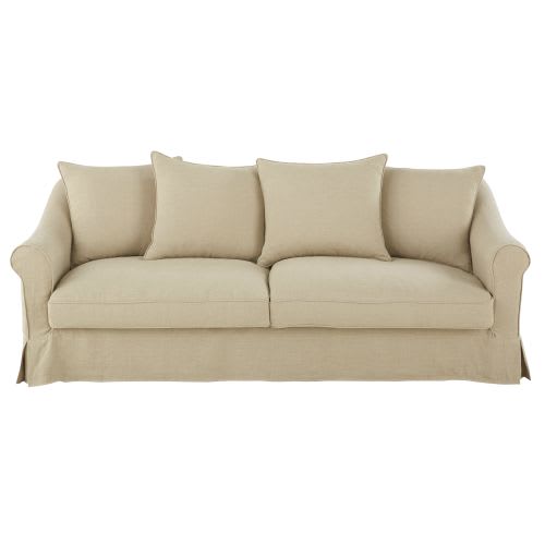 4-Sitzer-Sofa mit Baumwollbezug aus gewaschenem Leinen ...