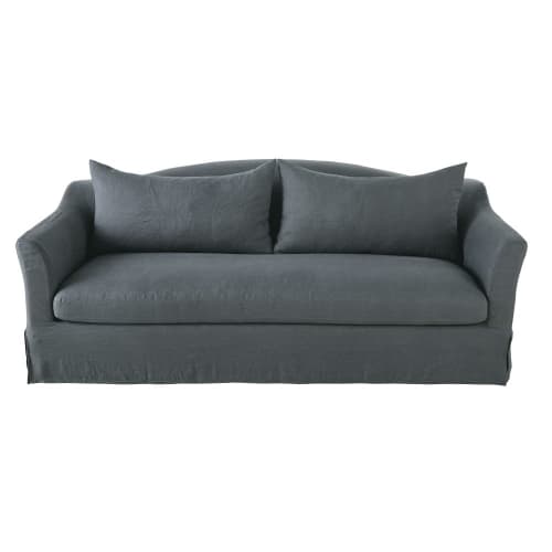 4-Sitzer-Sofa mit Bezug aus gewaschenem Leinen, anthrazitgrau