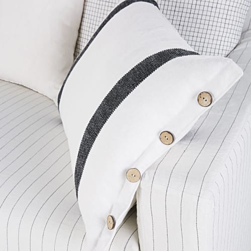 Sofas und sessel Gerade Sofas | 4-Sitzer-Sofa mit weißem Leinenbezug, grau gestreift - QD74848