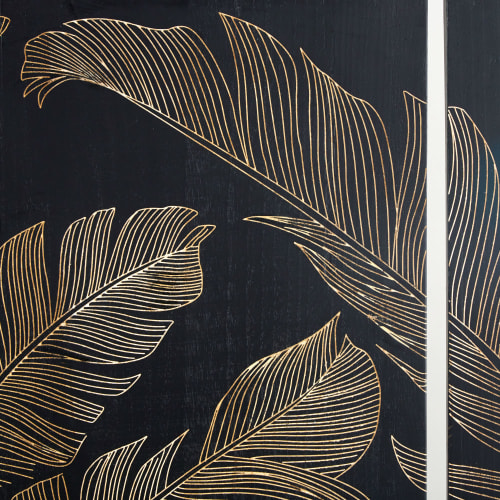 Dekoration Bilder | 4-teilige Wanddeko Blattwerk aus schwarzem Paulownienholz, graviert 153x120 - YM73430