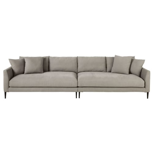 5/6-Sitzer-Sofa mit Bezug aus Baumwolle und Leinen, hellgrau