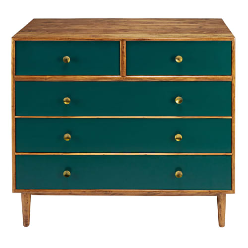 5 Drawer Chest Of Drawers In Green Solid Acacia Ikat Maisons Du