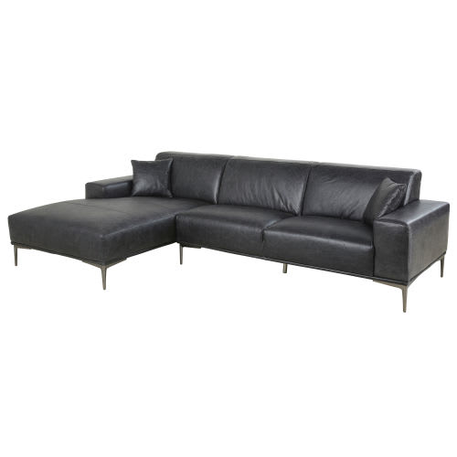 5 Seater Black Leather Left Hand Corner Sofa