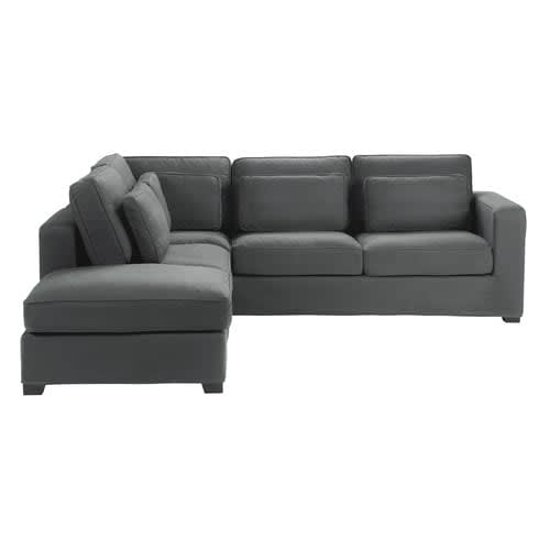 5 Seater Cotton Corner Sofa In Slate Grey