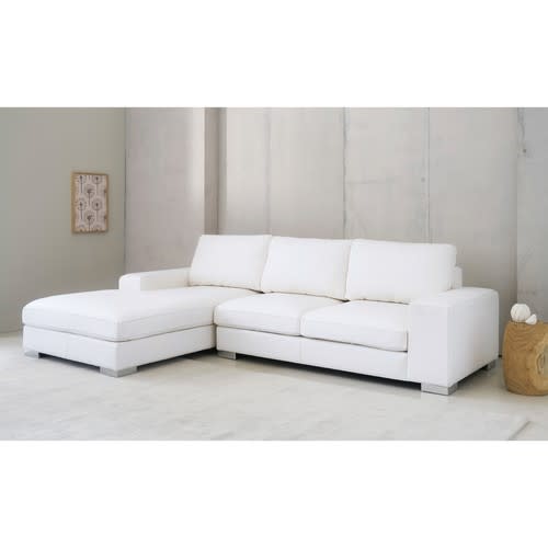 5 Seater Leather Corner Sofa In White