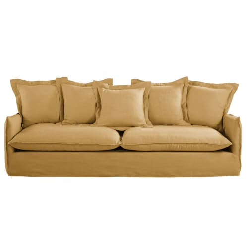 5-Sitzer-Sofa mit ockerfarbenem Leinenbezug