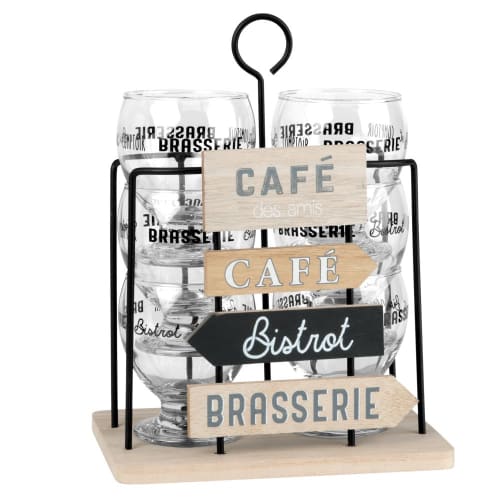 Tableware Glassware | 6 Printed Glasses with Metal Signs Holder - XL37822