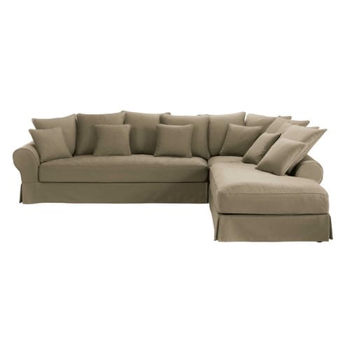 6 Seater Taupe Cotton Right Hand Corner Sofa