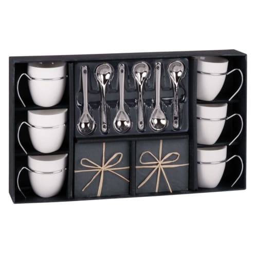 Tischkultur Tassen und Becher | 6er-Set Kaffeetassen aus Porzellan mit Untertassen und Löffeln - MV70582
