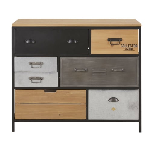 8-Drawer Metal and Fir Chest of Drawers