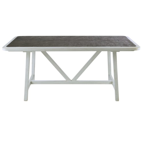 8-person dining table in white recycled pine with concrete-style resin level L180cm