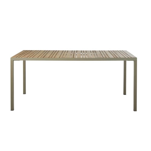 Outdoor collection Outdoor dining tables | 8-person garden table in teak-effect solid acacia and khaki aluminium L180cm - ZB41330