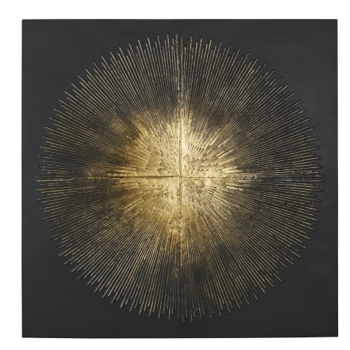 90x90cm black metal wall art with gold embossing