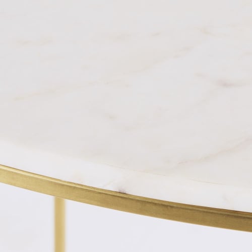Möbel Konsolen- und Wandtische | Abgerundete Konsole aus messingfarbenem Metall und weißem Marmor - LG56549