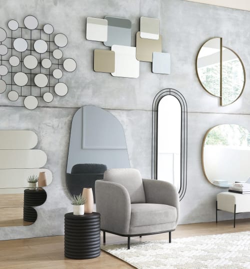 Dekoration Wandspiegel und Barock Spiegel | Abgerundeter Spiegel aus Eichenholz, 90x90cm - MI07618