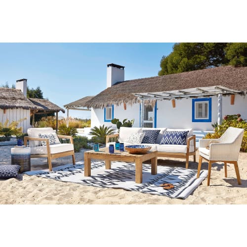 Garten Garten dekorative Objekte | Ablageschale aus Mangoholz, blau und weiß gemustert - EI60495
