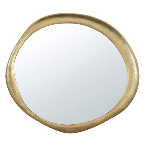 Abstrakter, kreisförmiger Spiegel mit goldfarbenem Rahmen