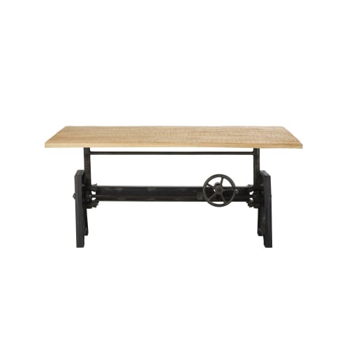 Adjustable coffee table in solid mango wood and black metal H48cm/61cm