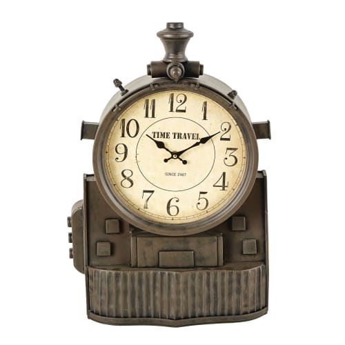Aged Effect Black Metal Industrial Desk Clock 38x59 Dewey Maisons du