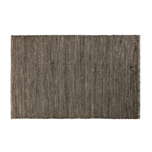 Alfombra de algodón y yute negro y marrón con estampado de zigzag 140x200