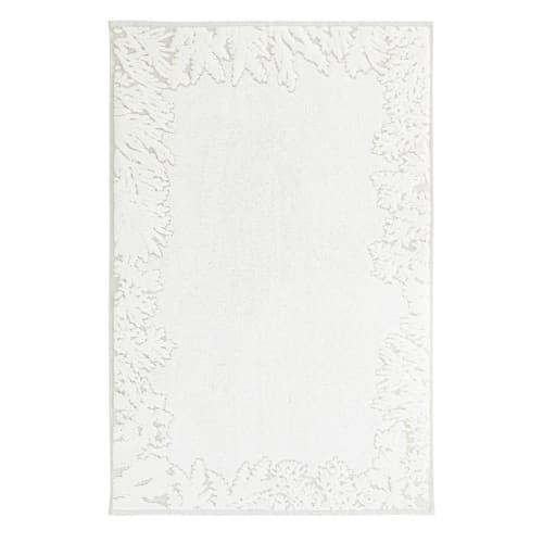 Alfombrilla de baño de terciopelo devoré beige y color crudo con