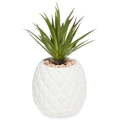 decorazione per casa e giardino Yellow Pianta grassa artificiale in vaso con vaso in porcellana a forma di ananas 19,8 cm 