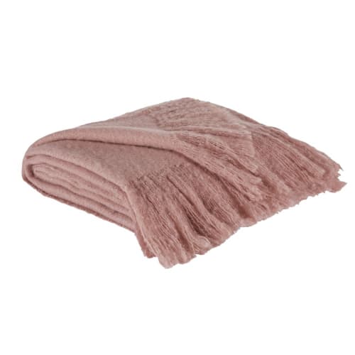 Textil Decken und Bettüberwürfe | Angeraute altrosafarbene Decke mit Fransen, 150x200cm - AU83324