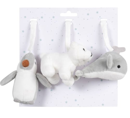 Animales de estimulación para arco de bebé en blanco y gris