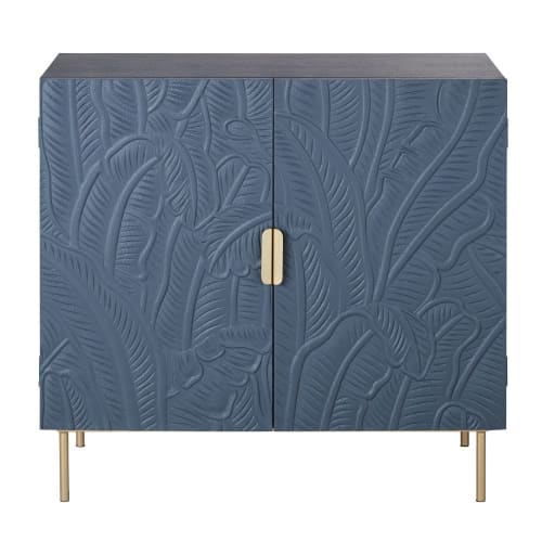 Möbel Sideboards | Anrichte mit 2 Türen mit geschnitzten Motiven in Blau - YM79931