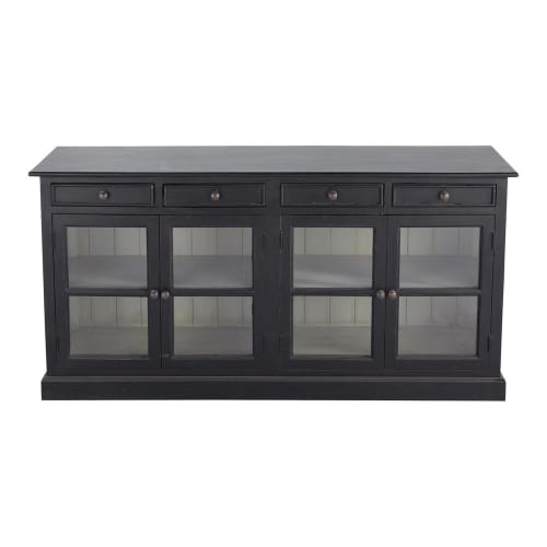 Möbel Sideboards | Anrichte verglast aus Mangoholz, schwarz - NU99392