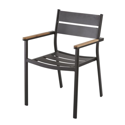 Outdoor collection Garden armchairs | Anthracite Grey Aluminium and Solid Teak Garden Armchair - MJ18579