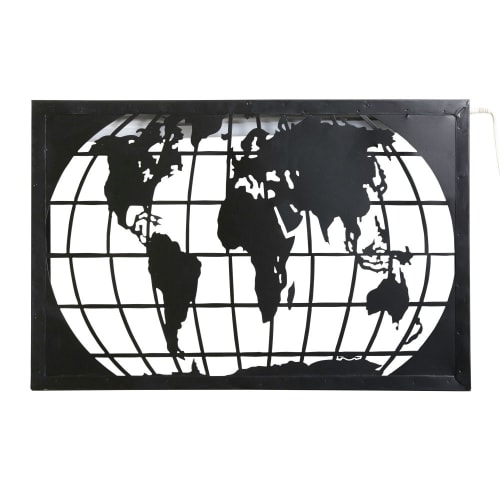 Applique Carte Du Monde En Métal Noir Découpé