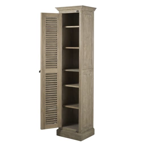 Armario alto de baño, 1 puerta de pino reciclado color gris Persiennes