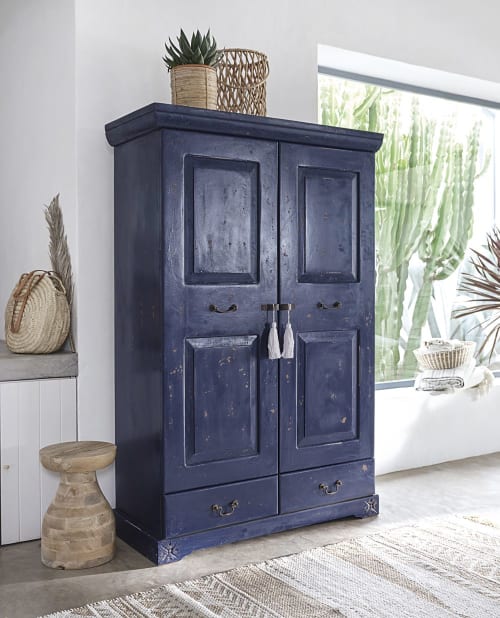 Armario con 2 puertas y cajones mango macizo azul Shibori | Maisons du Monde