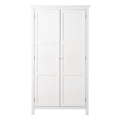 Armoire 2 portes en sapin blanc motifs à relief