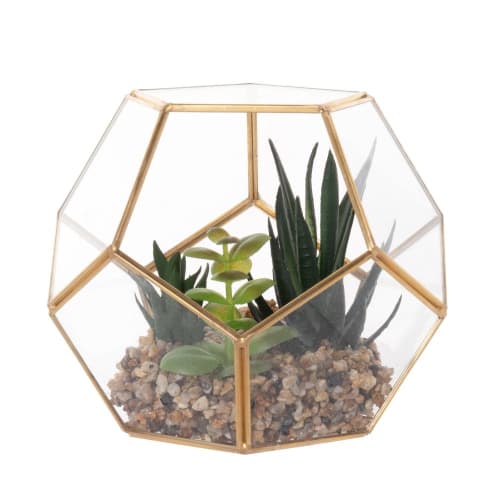 Decor Artificial flowers & bouquets | Artificial succulent with clear and gold terrarium - KT55055