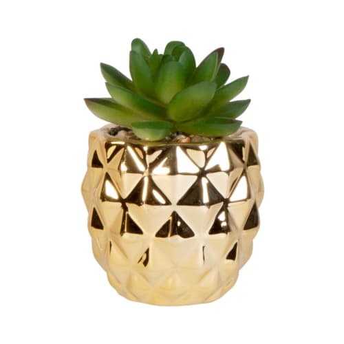Artificial succulent with gold dolomite disco-ball pot - Set of 3