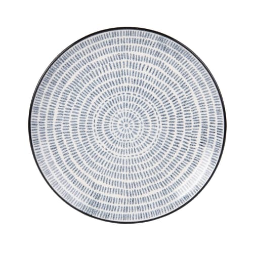 Art de la table Assiettes | Assiette à dessert en grès imprimé traits bleus - HI46210