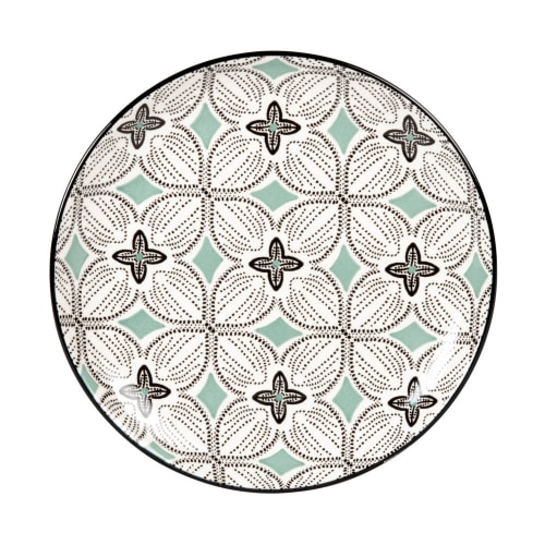 Art de la table Assiettes | Assiette à dessert en grès motifs graphiques bleu gris, verts et blancs - OV79229