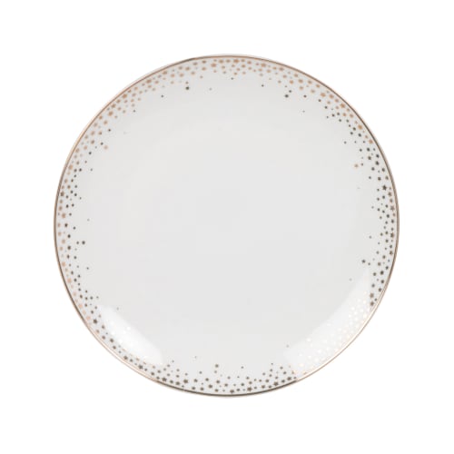 Assiette plate en porcelaine blanche et dorée | Maisons du Monde